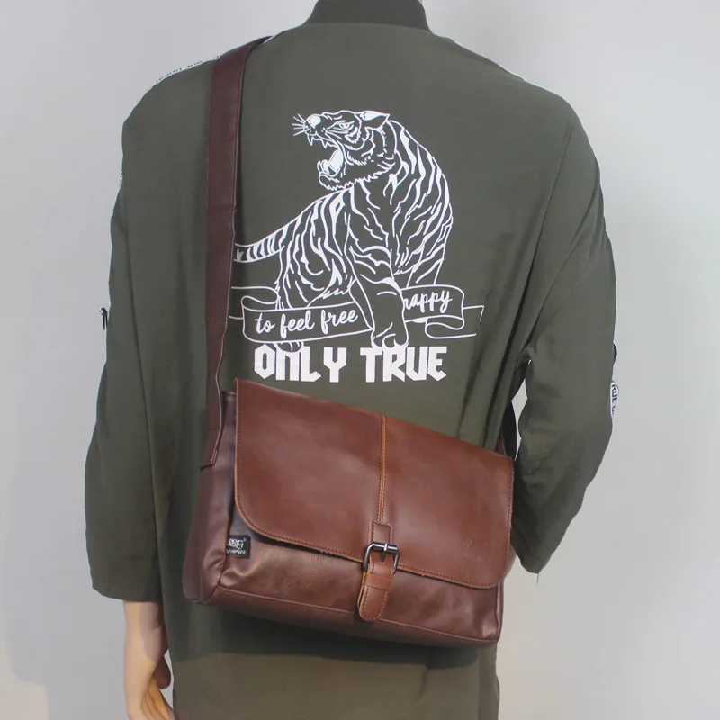 Threebox Unisex Casual Crossbody Bag Vintage Leather Student Fashion Shoulder Bag with Zipper Soft Surface Street Style