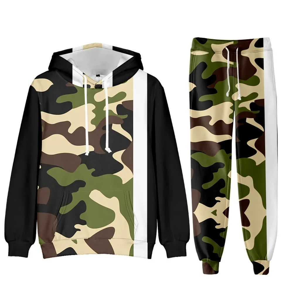 Camouflage Men Hoodie Sets 3D Print Tracksuit Set Man Hoodie + Pants 2pcs Set Outdoor Oversize Casual Men's sportswear clothing