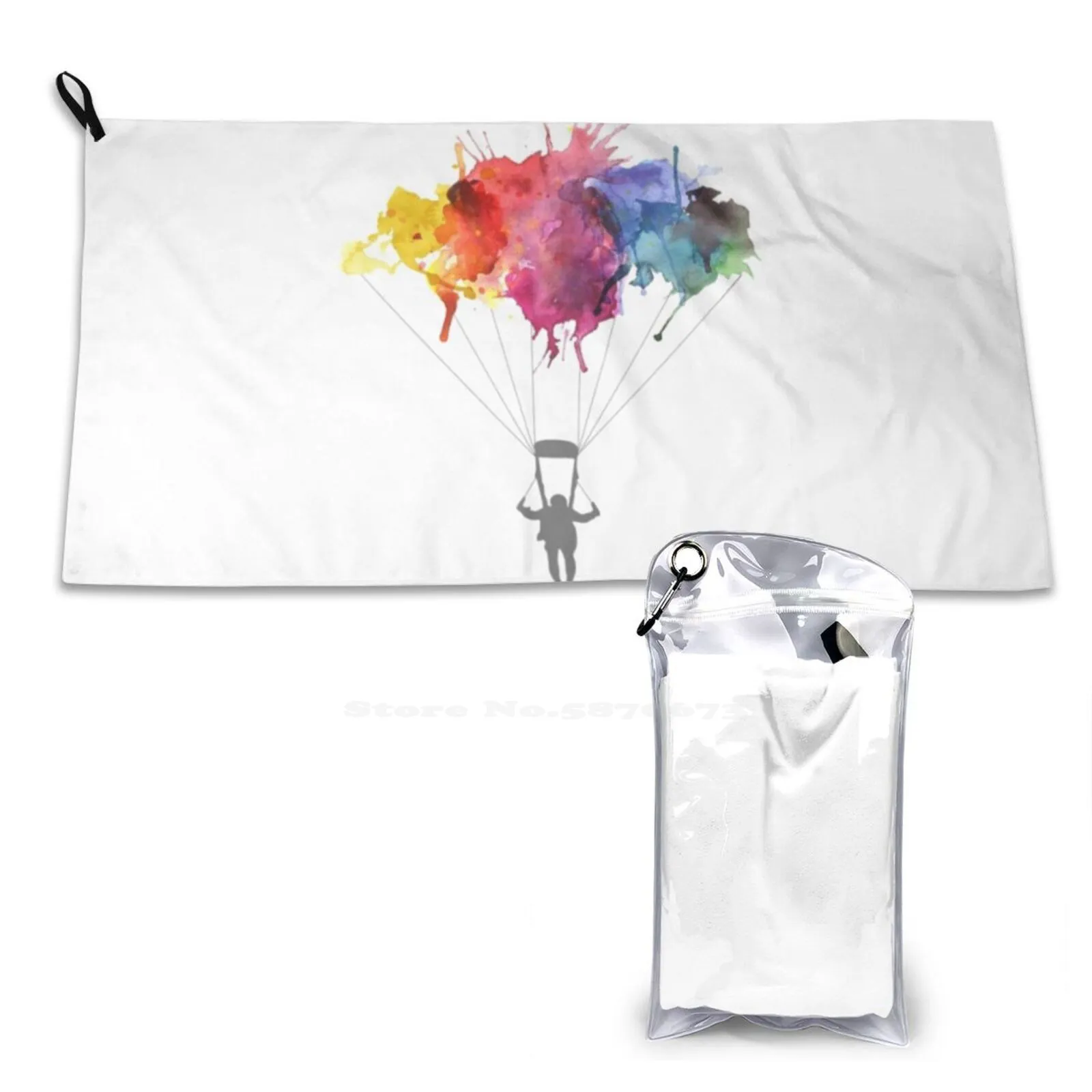 , Skydiver Parachute , Parachuting. Watercolor Illustration Soft Bath Towel Washcloth Outdoor Parachuting Skydiver Watercolor