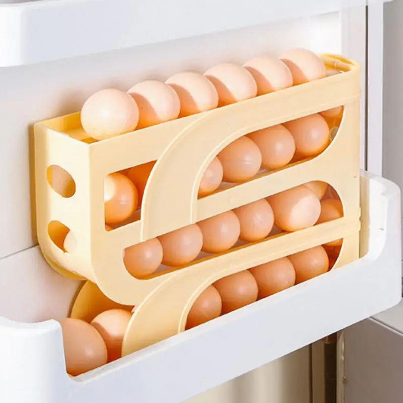 

Egg Rack Holder Storage Box Space-Saving Egg Dispenser Automatic Scrolling Egg Storage Box Large Capacity Stores 30 Eggs