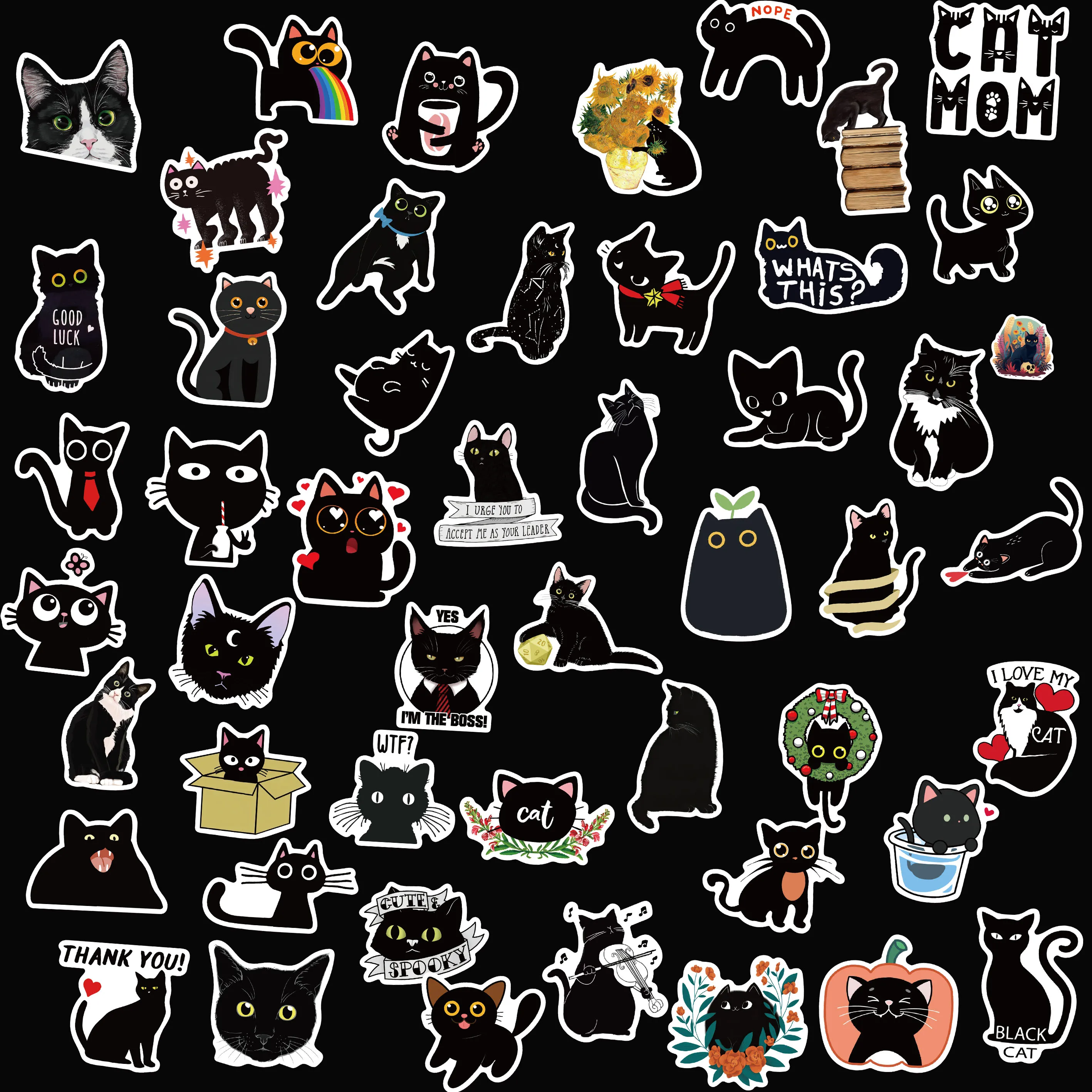 50/100pcs Cute black Cat stickers Children Gift DIY Skateboard Luggage Refrigerator Notebook Waterproof  Stickers