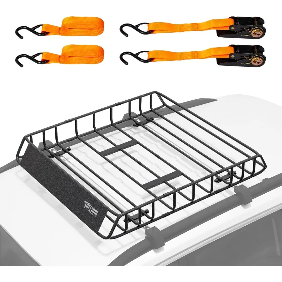 

46x 36x 6 Universal Rooftop Cargo Carrier Basket Heavy Duty Steel Roof Rack Basket w 4 Straps with Hook Car Top Rack Luggage Ho