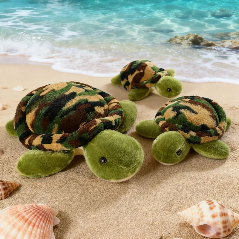 Soft Tortoise Plush Doll Camouflage Turtle Shell Design Green Head Sea Animal Stuffed Toy Fluffy Ornament For Daily Home Decor
