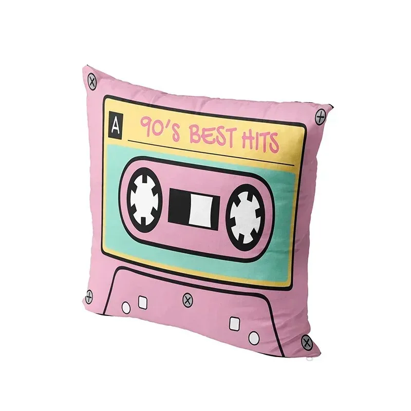 Retro 90s Cassette Tape Pattern Double-sided Printed pillow cover Short plush Suitable living rooms sofas throw cushion cover