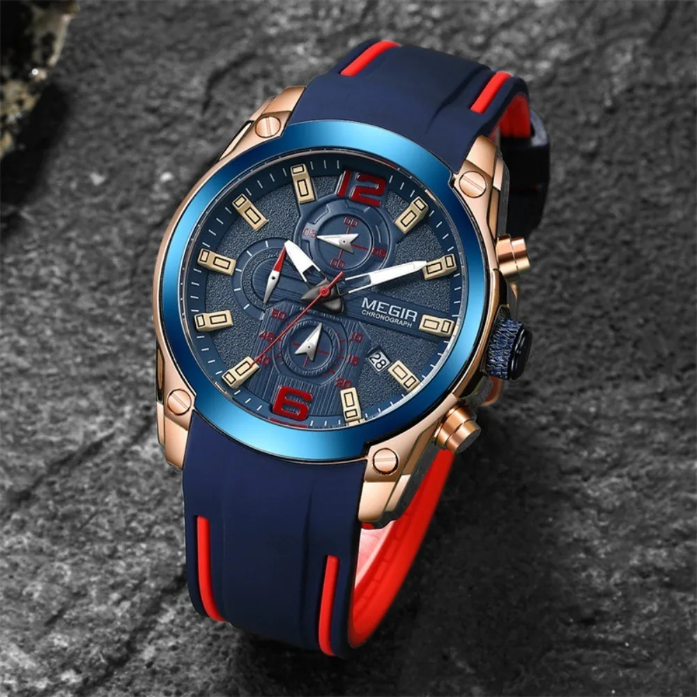 MEGIR 2063 Relojes Para Hombres Fashion Sports Quartz Men's Watch Chronograph Luminous Waterproof Calendar Watches for Men