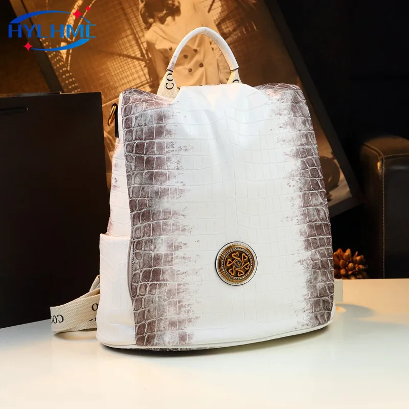 

White Leather Crocodile Women Backpack 2024 New Large Capacity Commuter Travel Backpacks Multi-functional Shoulder School Bags