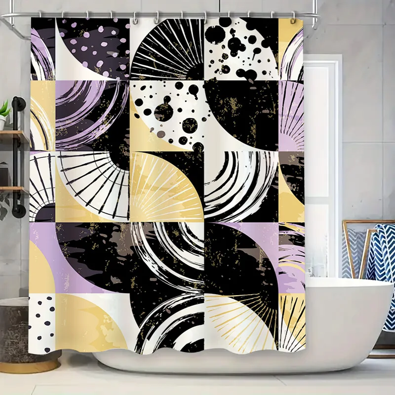 

Стильная занавеска для ванны с черно-белым геометрическим дизайном, современный декор для ванной комнаты для украшения дома (размер: 72 x 84 дюйма)
