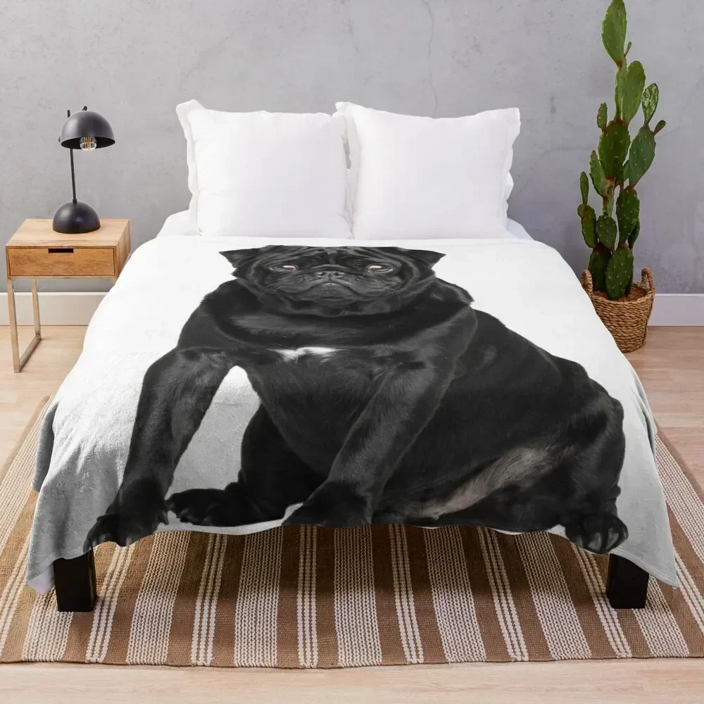 Sweet Black Pug Throw Blanket Stain Resistant Cozy Warm Blanket
