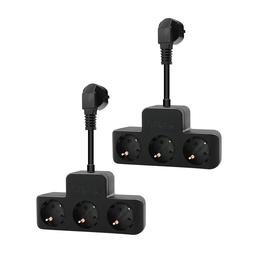 Euro-Wandstecker mit 3 AC-Ladeanschlüssen, erhältlich in Schwarz/Weiß, mit 10 cm Verlängerungskabel, 220~250V, Typ-F, 2000W, 16A