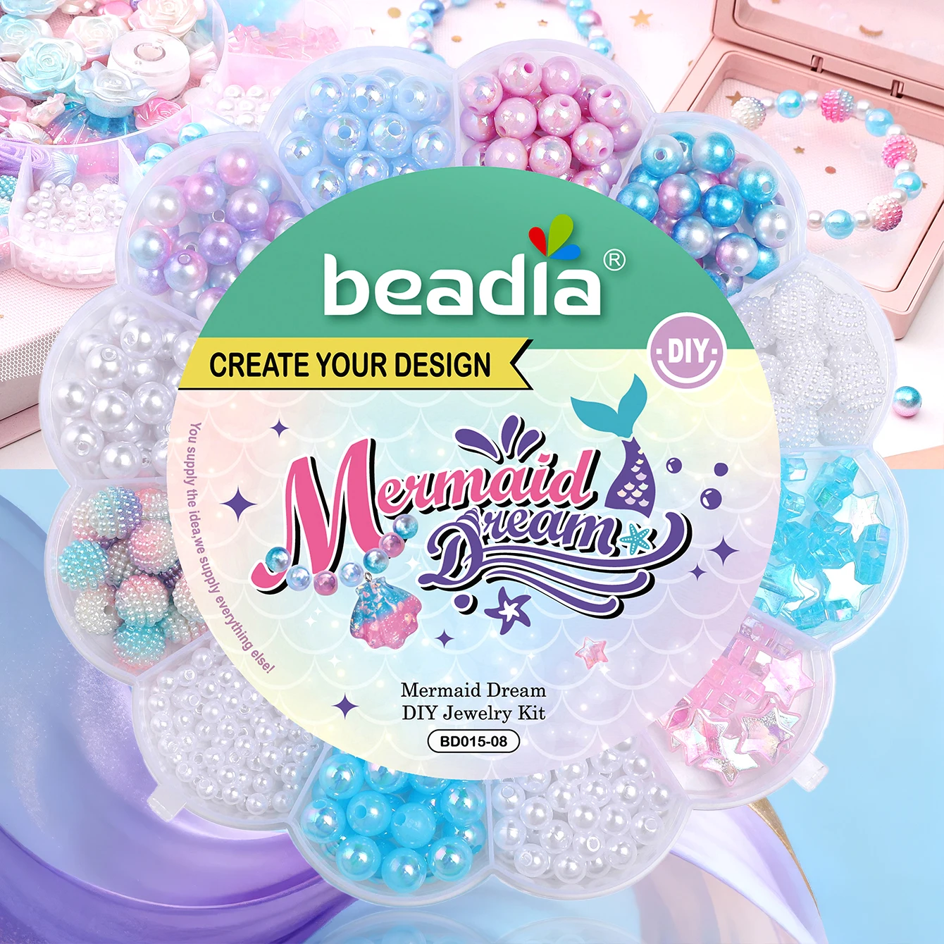 13Grid 0.6-2.6cm Mermaid Color Mixed Acrylic Beads Suitable for Bracelets Necklaces Rings Christmas Gifts Jewelry DIY Making Kit