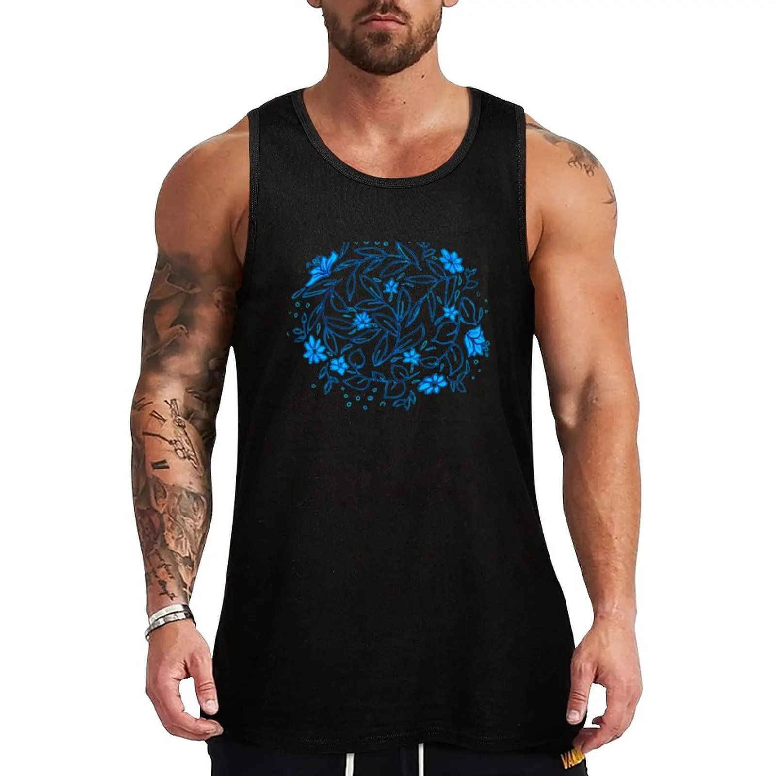 

Blue flower pattern Tank Top T-shirt man clothes for men summer