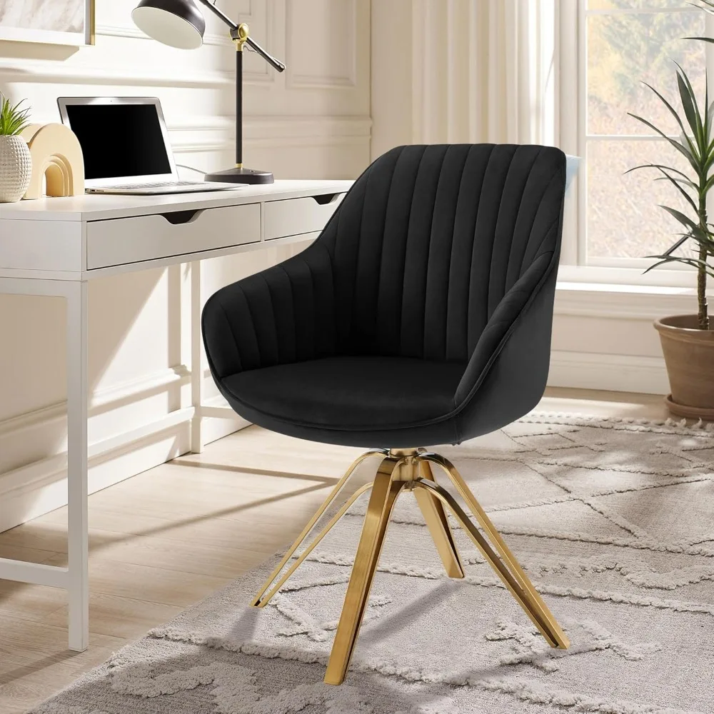 

gold-legged swivel velvet chair for living room, bedroom, and office in black