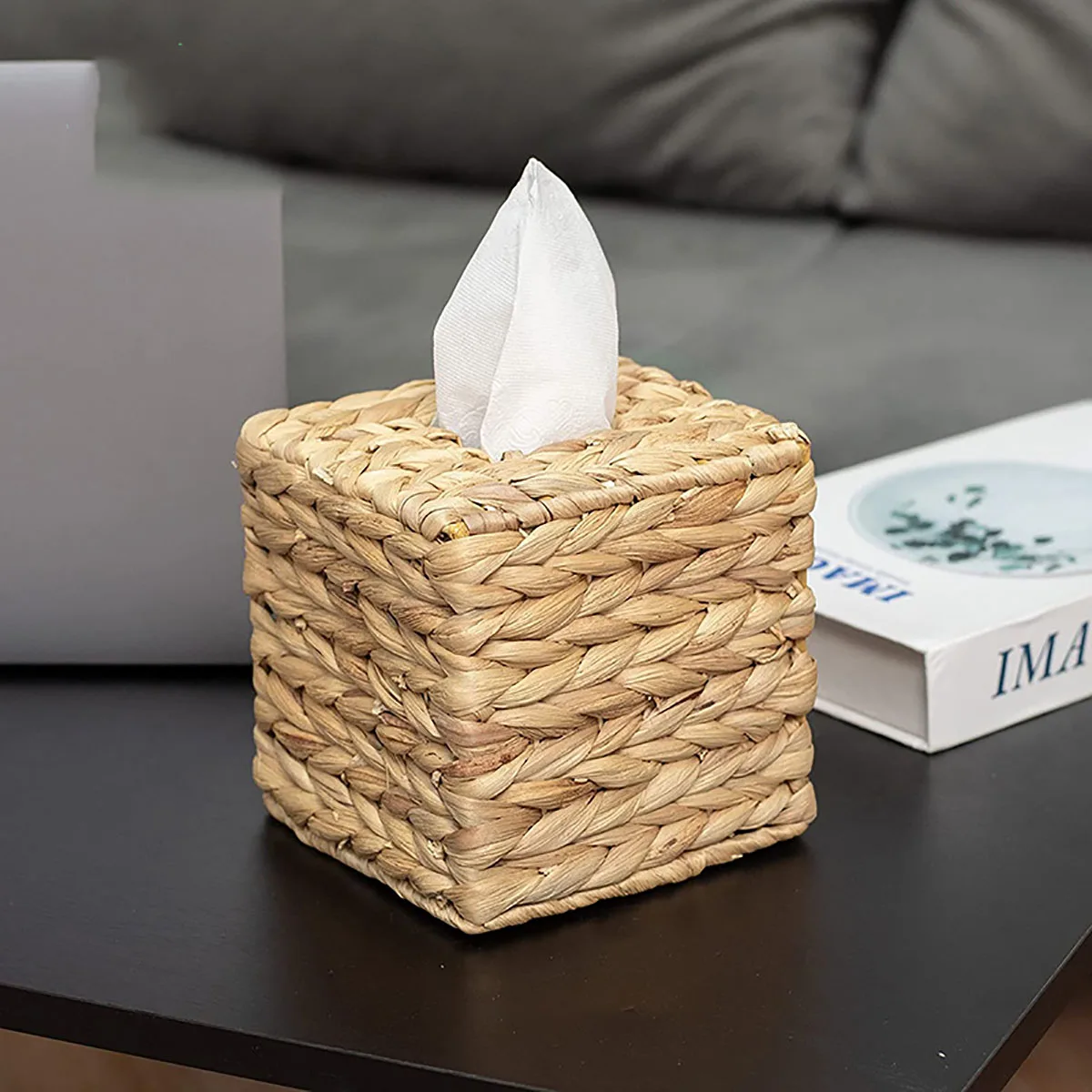 1pc Hand-woven Straw Tissue Box Water Gourd Napkin Cover for Bathroom Kitchen Openwork Household Toilet Sundries Square Storages