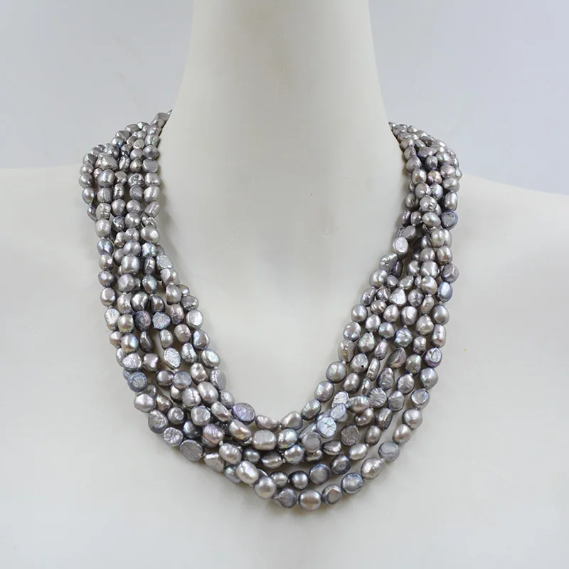 

The most classic. 6MM AAA 6-Strand Gray Natural Baroque Pearl Necklace. 50CM