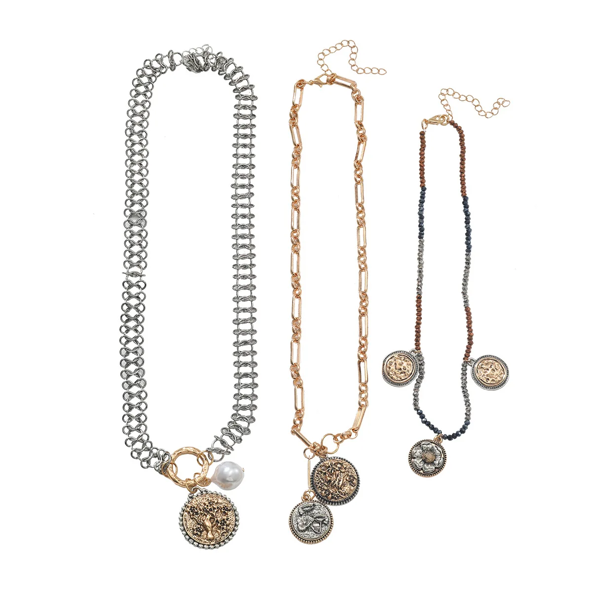 

ZAA Vintage Multi-layer Metal Chains Round Coin Medallion Pendant Necklaces for Women Holiday Party Jewelry Neck Accessories