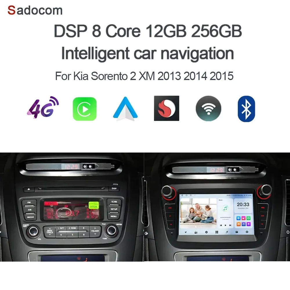 DSP carplay Android 14 Car player 256GB ROM 8GB RAM Bluetooth GPS autoradio wifi navigation For Kia Sorento 2 XM 2013 2014 2015