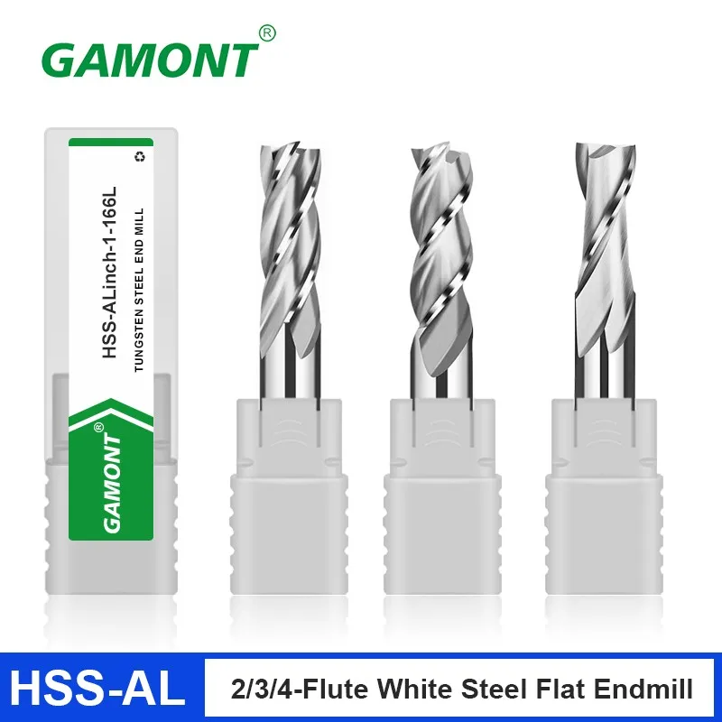 GAMONT Superhard 2/3/4-Flute White Steel Endmill HSSAL High-Speed Steel Specular High Light CNC Machinery Special Milling Cutter