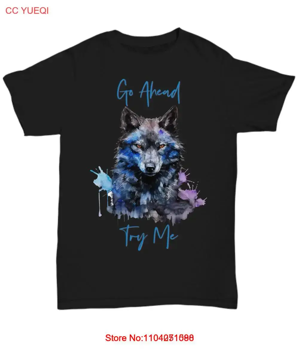 Go Ahead, Try Me - Blue Wolf Image, Black T-Shirt - Unisex Tee