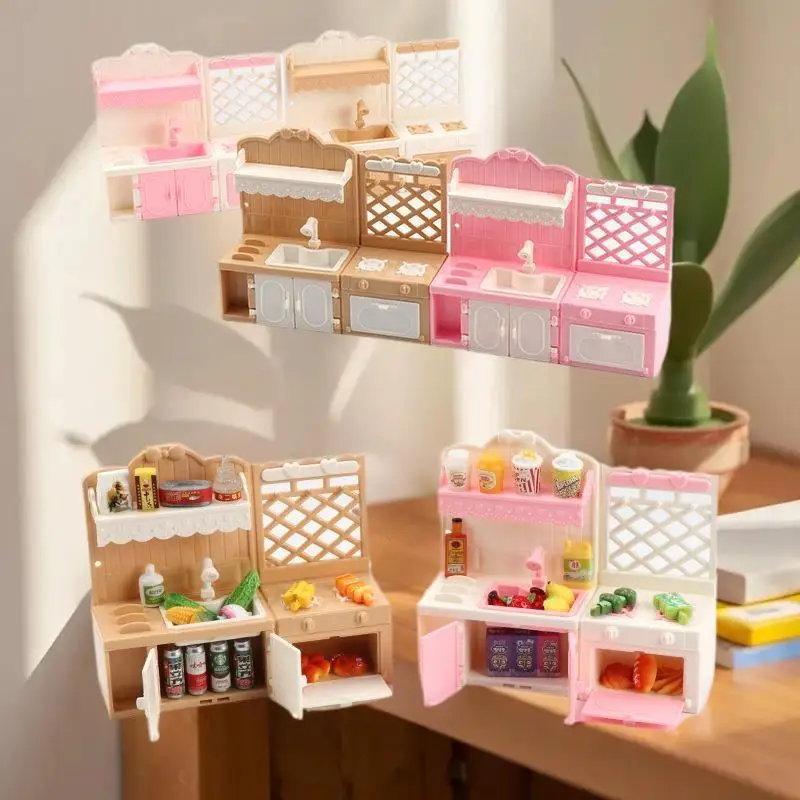 1/12 Scale Dollhouse Miniature Kitchen Display Cabinet Set Pretend Play Toy