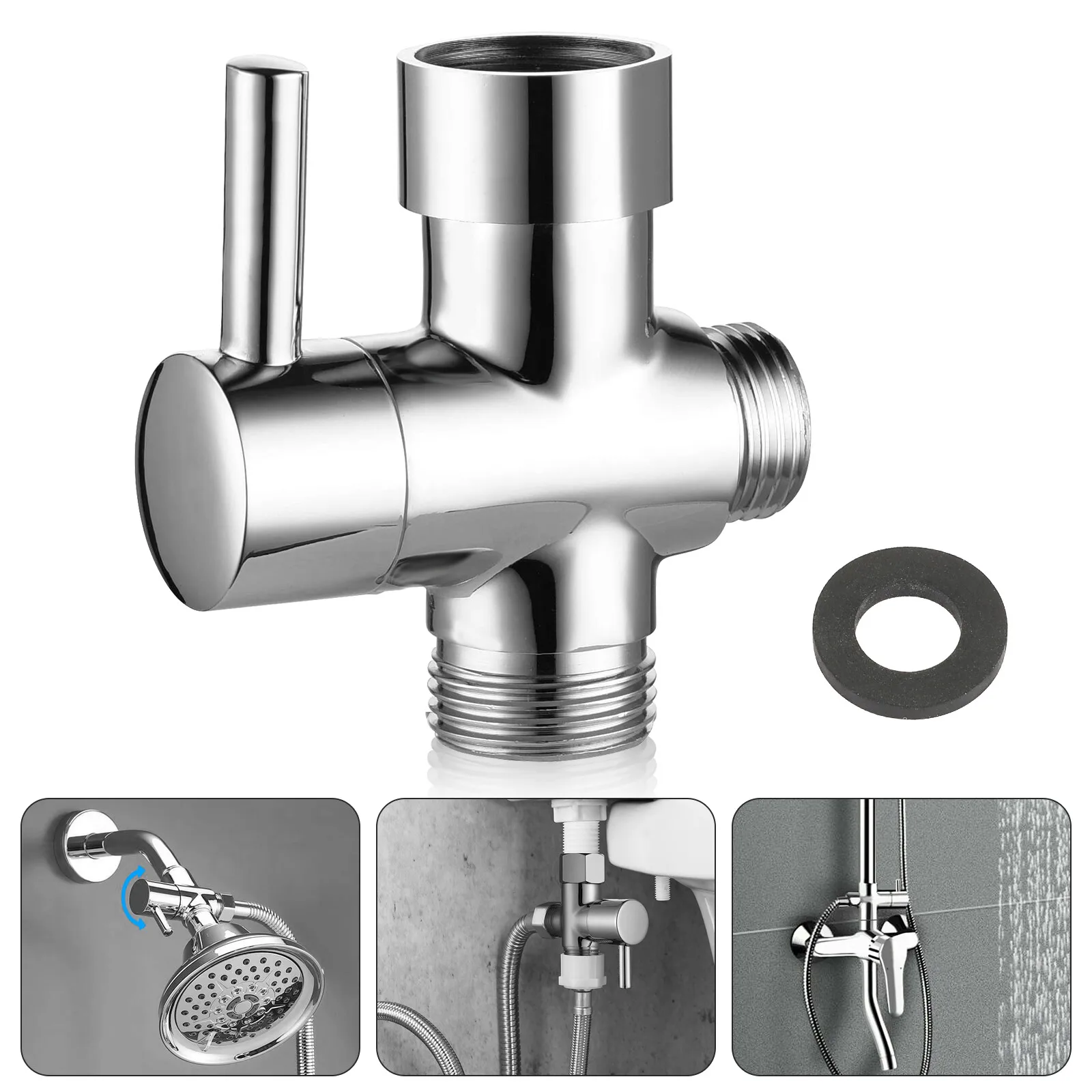 

1/2in 3 Way T-adapter Diverter Valve for Shower Head Arm Mount Splitter Switch