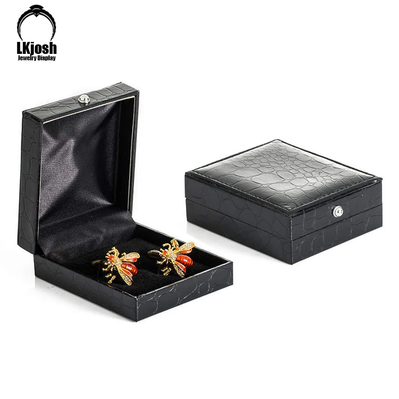 Premium Black PU Leather Cufflink Box with Crocodile Pattern Men's Shirt Cufflink Handbag Cufflink Flip Storage Box