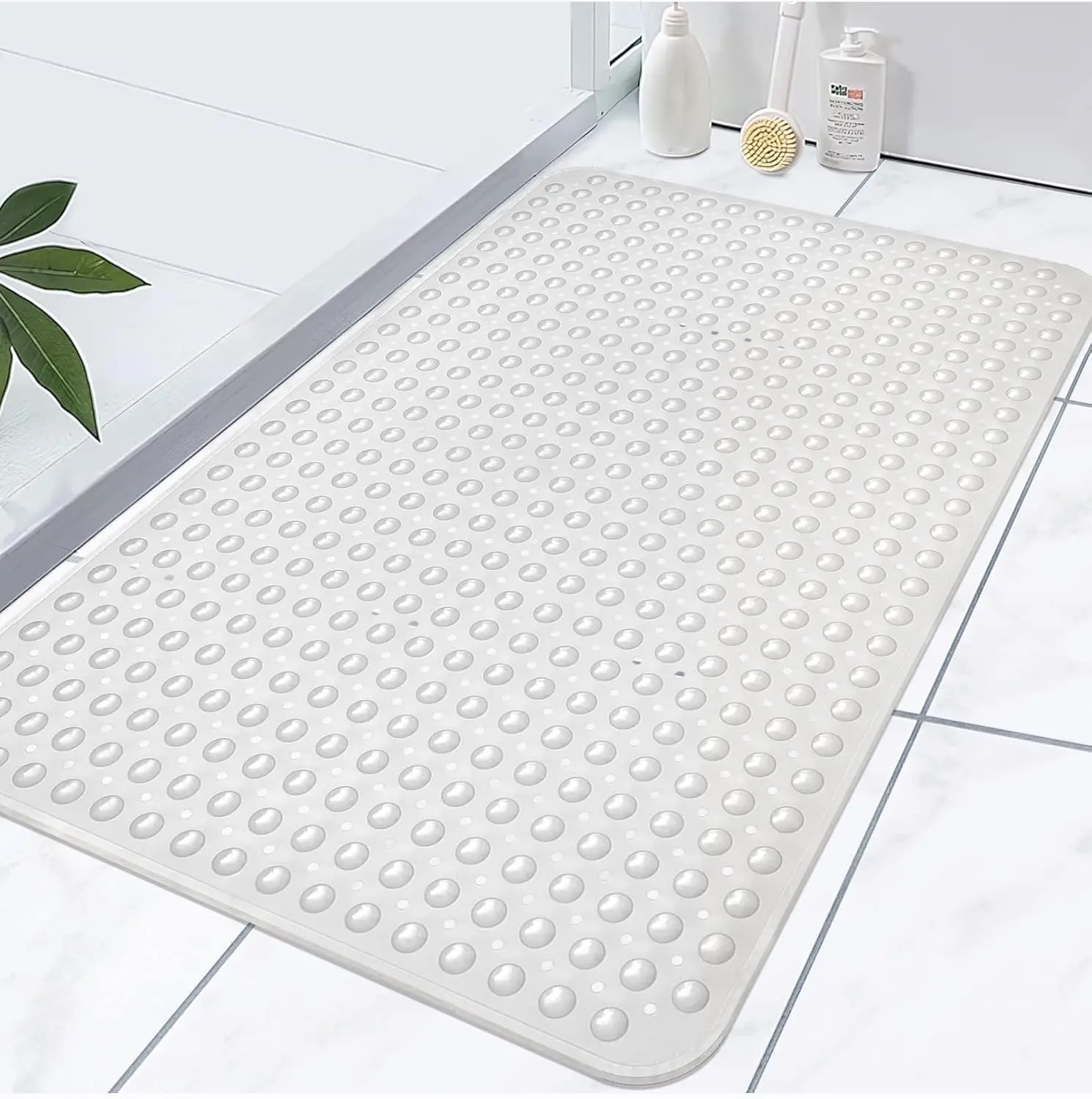 

Extra Large Non Slip Shower Mat with Drain Hole and Suction Cups, Soft TPE Anti Slip for Walk in Shower Stall