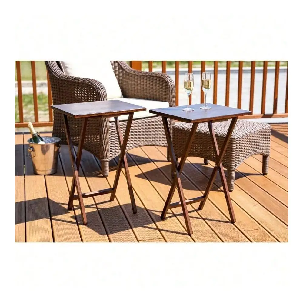 

Modern Indoor Folding Tray Table Set Of 2 Walnut Finish Solid Rubberwood 19 X 14.5 X 26 Inches