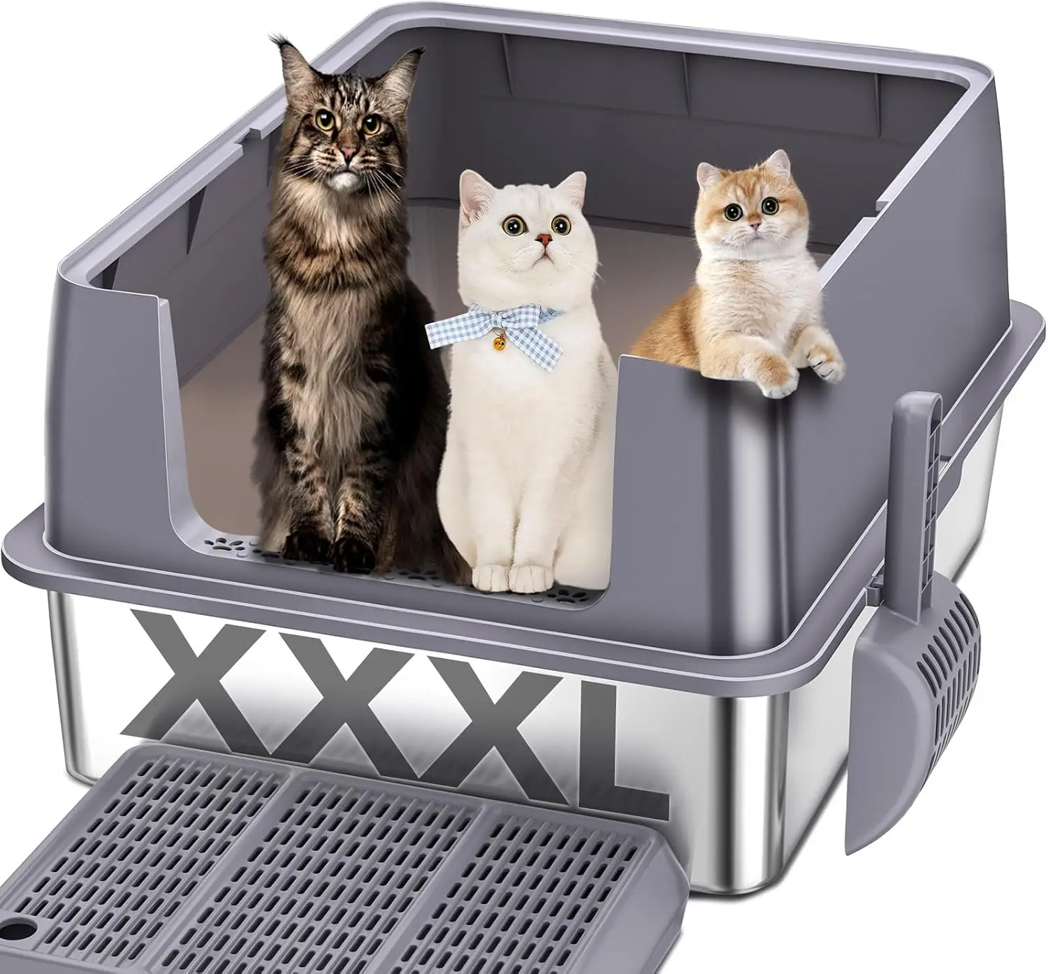 XXL Extra Large Stainless Steel Litter Boxes, Metal Litter Pan Measuring 28 L x 20 W x 12 H Inches