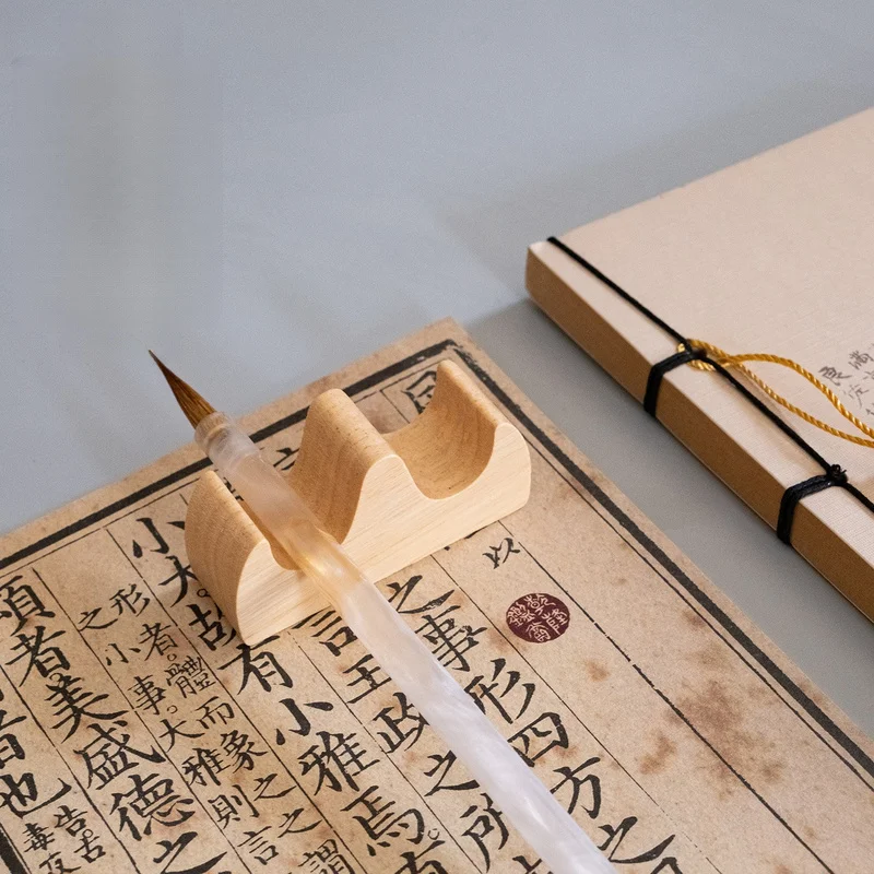 2Pcs Bamboo Wood Calligraphy Brush Rest Holder Chinese Writing Brush Rack Desktop Organizer Small Pen Mountain Stand Makeup Brus