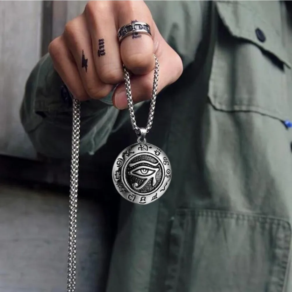Bohemian Punk Egyptian La Horus Eye Pendant Necklace Viking European and American Retro Trendy Women\'s Men\'s Jewelry Accessories