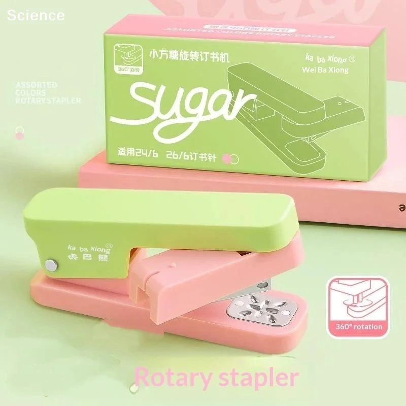 360-Degree Rotating Stapler With Staples Cute Pastel Color Suitable For Students School Home Office Attractive Appearance