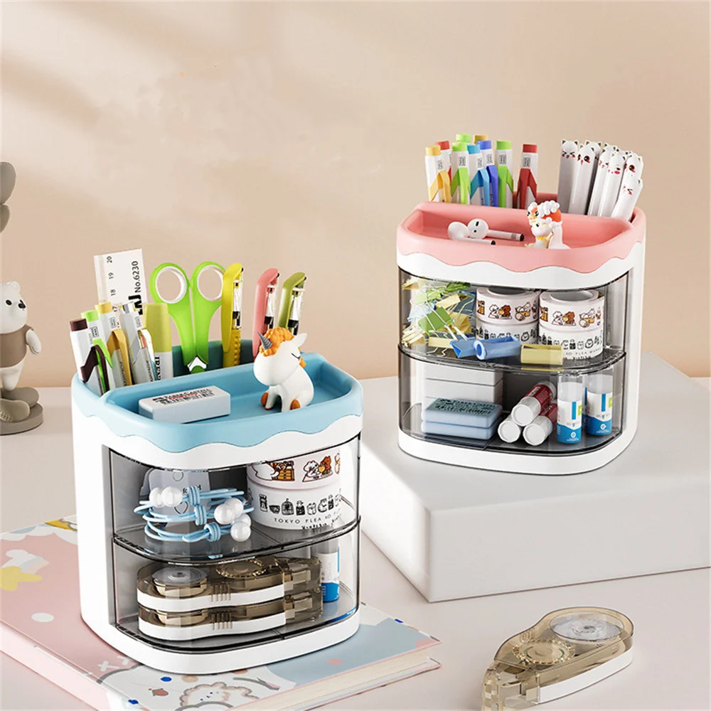 Imagem -05 - Rotativo Gaveta Pen Holder Desk Papelaria Organizer Lápis Caixa de Armazenamento Grande Capacidade Maquiagem Cosmética Batom