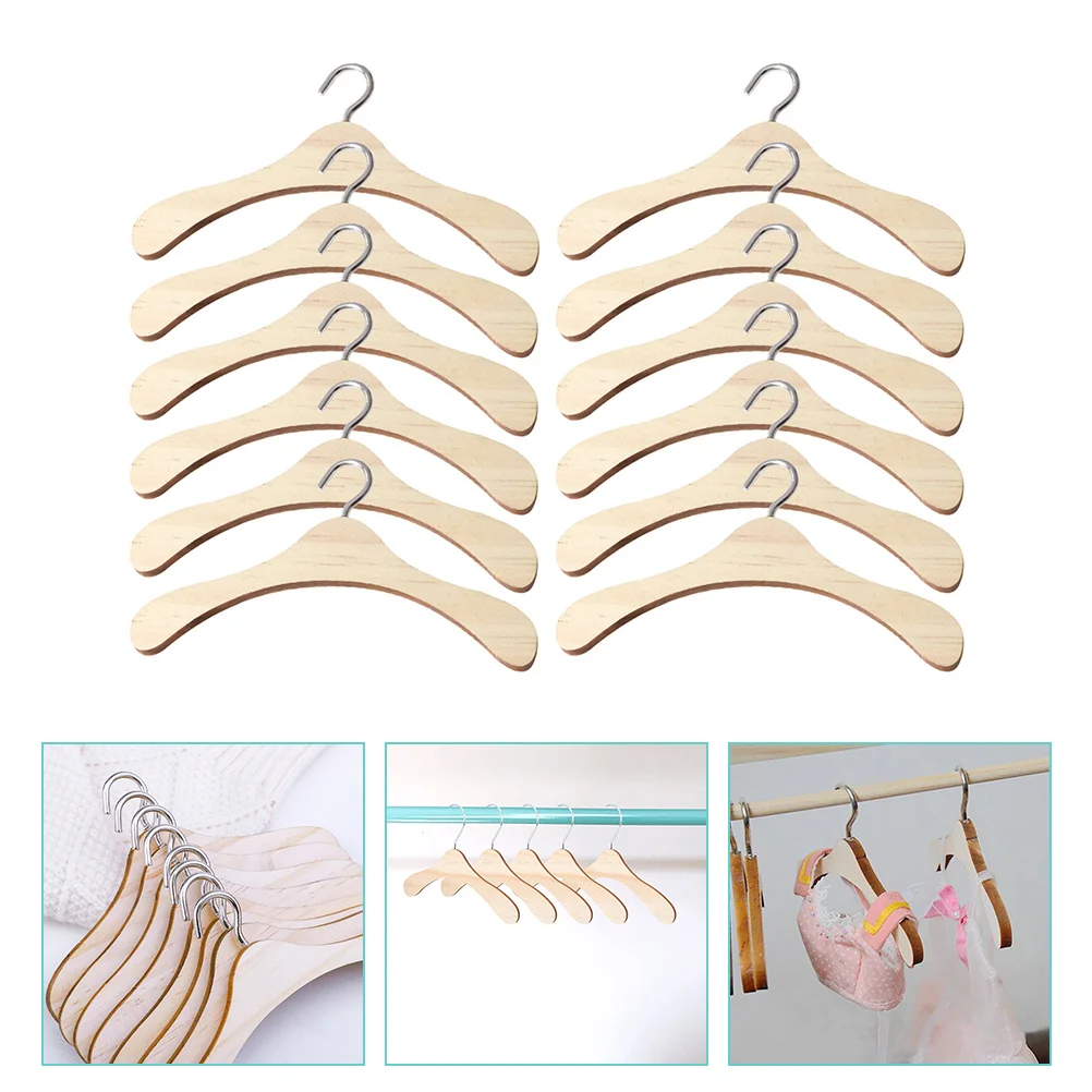 12 Pcs Hanger Wood Clothes Coat Hangers Mini Outfit Racks for Baby Toys Skirt Storage Shirt Stretchers