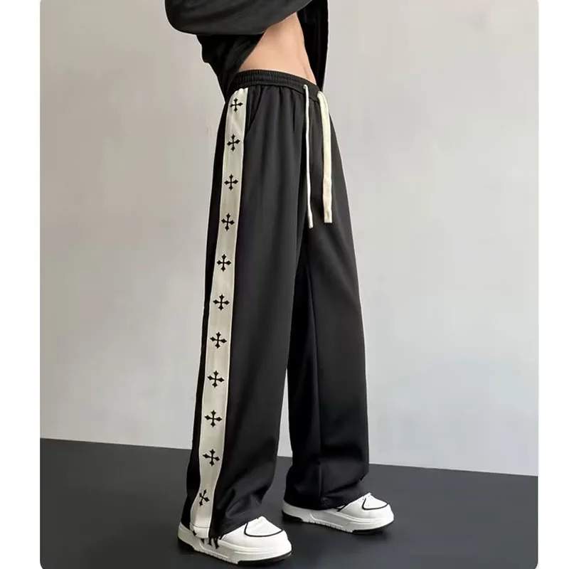 2024 new big size fashion pants men's trend with fat ins loose draw rope straight leg sports leisure wide leg pants