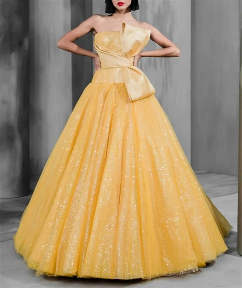 きらびやかなウエディングドレス,ストラップレス,コートトレイン,弓付きチュール,スパンコール,フォーマルイブニングドレス,カスタム,2020