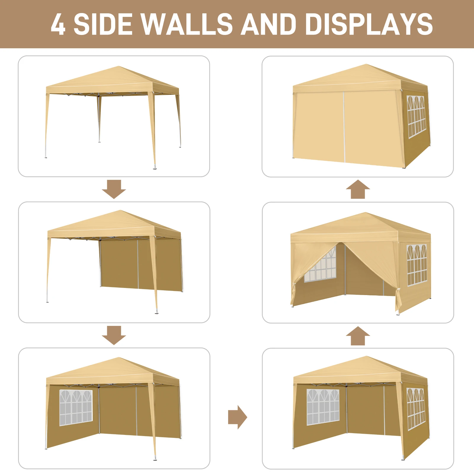 3 x 3 m twee deuren en twee ramen Praktische waterdichte haakse opvouwbare tent kaki