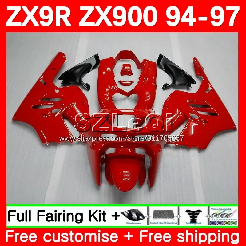 Body + Decal For KAWASAKI NINJA ZX 9R 900 CC 9 R ZX9R Gloss red 94 95 96 97 104No.11 ZX900 ZX-9R 1994 1995 1996 1997 Fairing