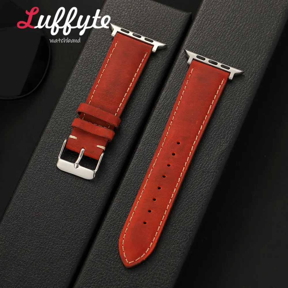 Herren Crazy Horse Leder Uhrenarmband für Apple Watch Series 1-11 Ultra SE 38 40 41 42 44 45 46 49mm für iWatch Ersatzarmband
