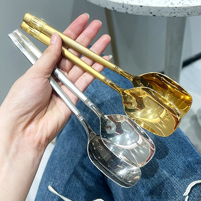 Spoon Engineering Shovel Retro Cute Square Head Spoon Kitchen Gadget Stainless Steel Iron Shovel Spoon Coffee Ice Cream