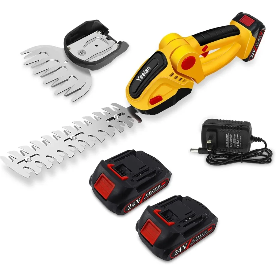 

24V Hedge Trimmer Cordless Grass Shear 2 in 1 Handheld Shrub Trimmer Electric Bush Trimmer Portable Power Hedge Shears Grass Cu