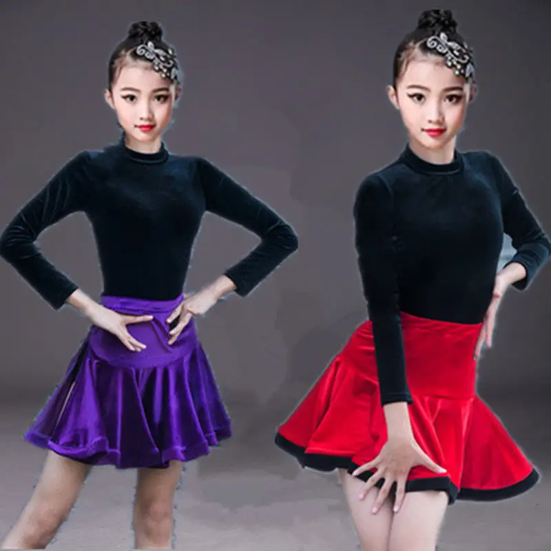 

Latin dance costume GIRL'S autumn winter velvet long sleeves Latin dress Practice Competition performance dancewear