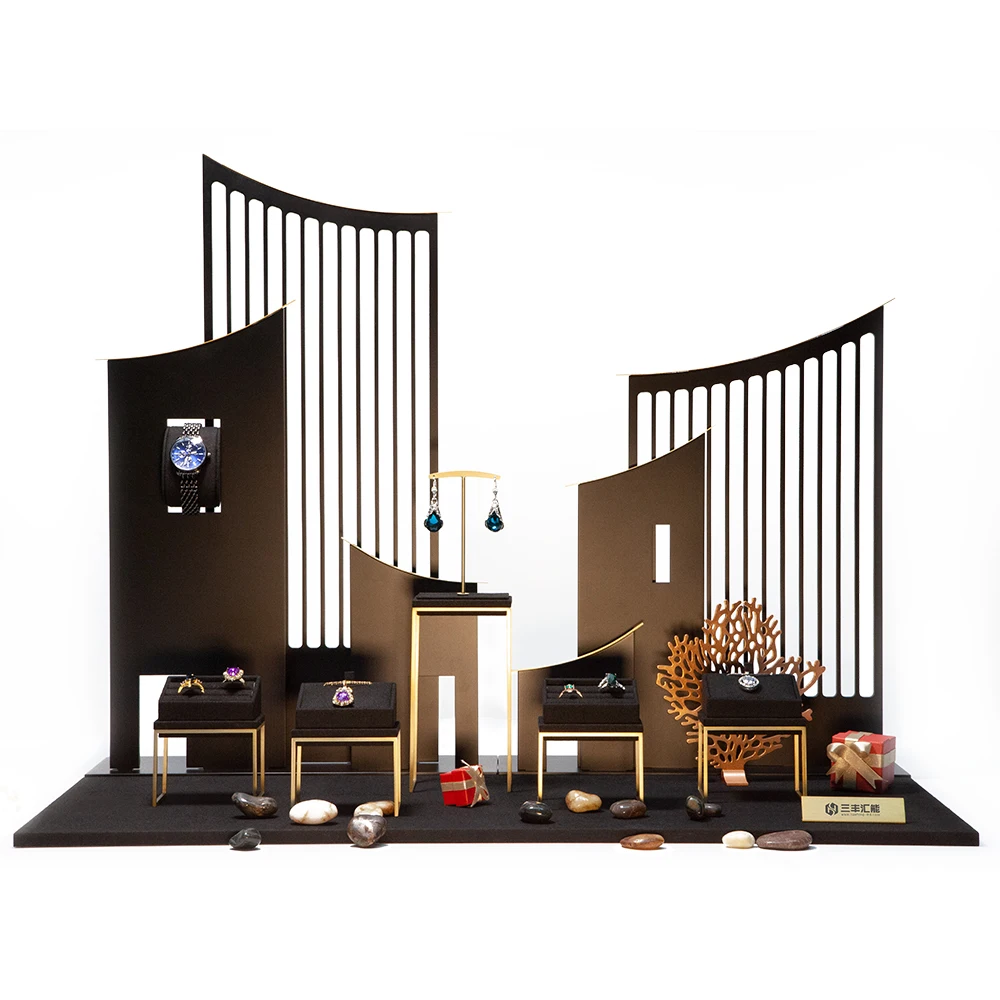 

Custom Material Suede Jute Pvc Acrylic Plastic Velvet Pu MDF Wood Option Modern Style Jewelry Pouch Packaging Display Kit