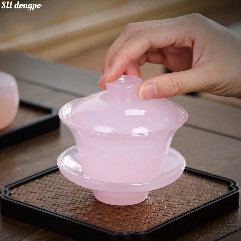 Lotus Jade Porzellan Gaiwan für Tee Einzigen High-grade Tee Tasse Sancai Tee Schüssel Glasierte Tee-Set Chinesische Chawan exquisite Geschenk Tasse
