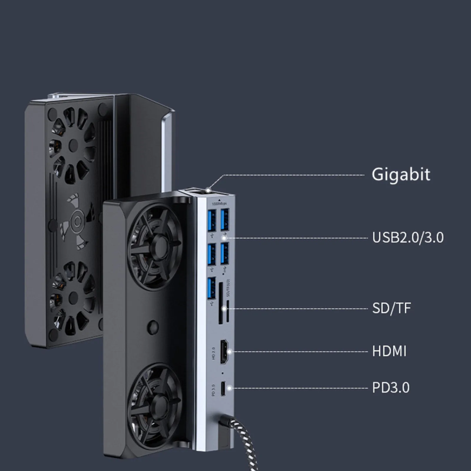 10 in 1 HDMI 2.0 4K@60Hz Gigabit Ethernet 5 USB Ports 100W High Speed Charging Dock For Steam Deck Docking Station With Dual Fan