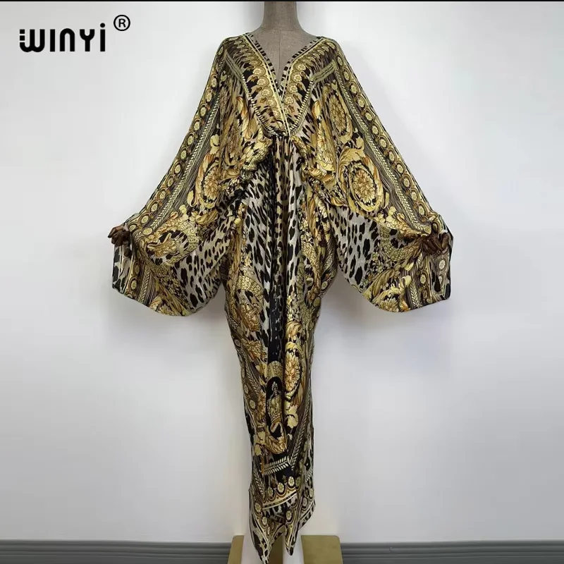 WINYI print summer maxi dress Muslim Abaya Lady beach cover up muslim woman dresses Beachwear fashion Kaftan abaya dubai luxury