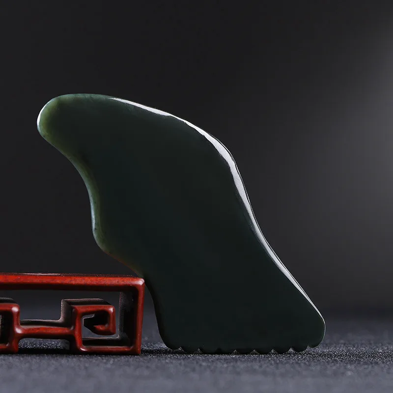 Dual-Sided Hetian Jade Gua Sha, Natural Stone Massage Tool for Skin Care & Relaxation, Multi-Purpose