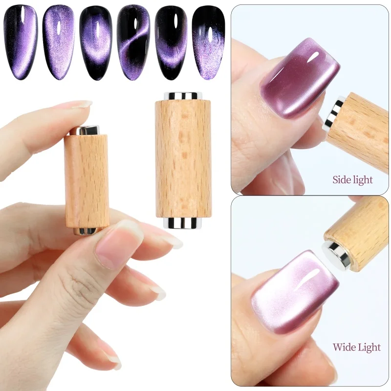 1pc Nail Art Nail Magnetic Stick Cat Eye Magnetic Rod Wooden Handle Cylindrical UV Gel Magnet Tools Double End Nail Design Tools