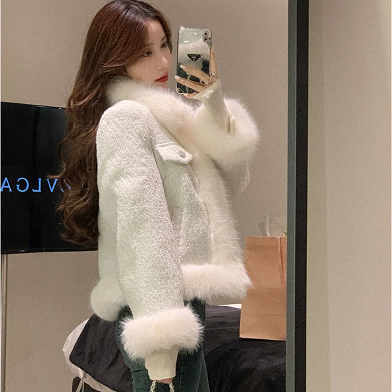 Women's Imitation Fox Fur Jacket, Loose Overcoat, Fur Collar, Warm Parker Coat, Autumn, Winter Top, Tweed, Mao Mao, New 2023