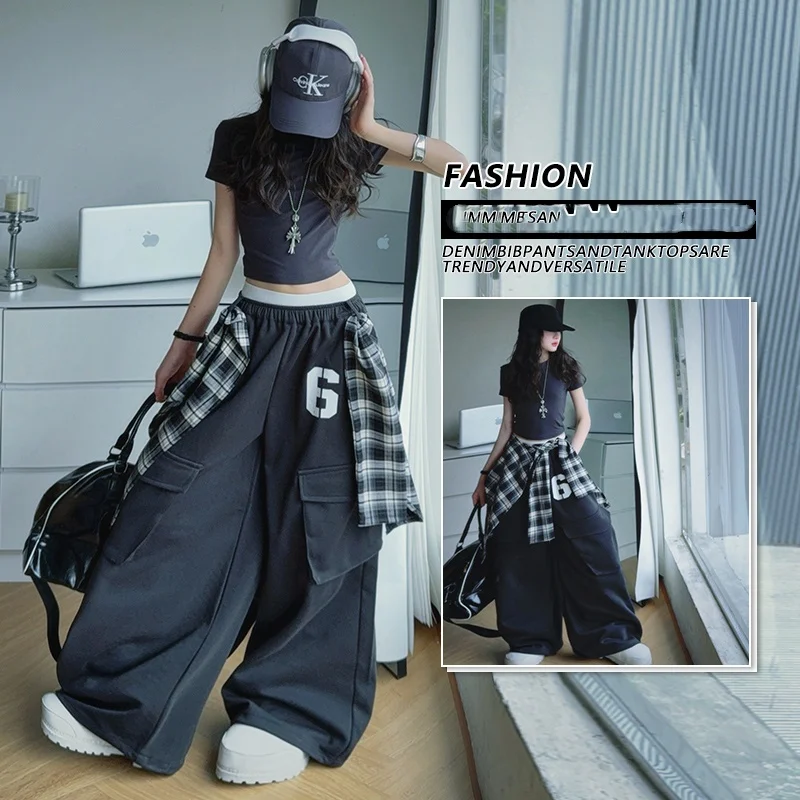 

Girl Long Pants Tween Child Streetwear Trendy American Style Sweatpants Autumn Kid Number Printed Fashion Cargo Bottom Age 4-14Y