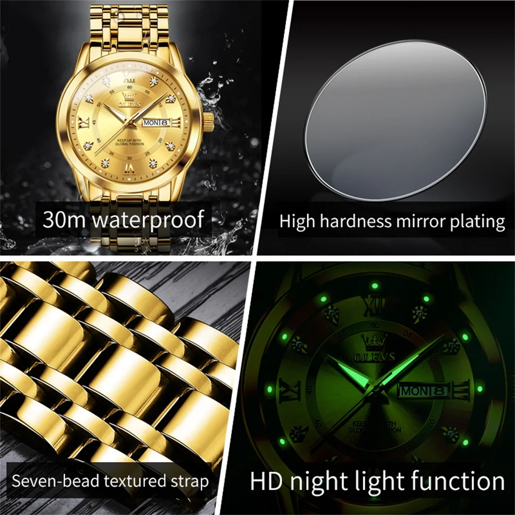 OLEVS Top Original Men Quartz Watch Waterproof Date Watches for Men Stainless Steel Quartz Male Luxury Clock Luminous Wristwatch